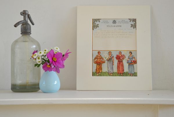 vintage kunst telegram met 4 vrouwen en bloemen-2